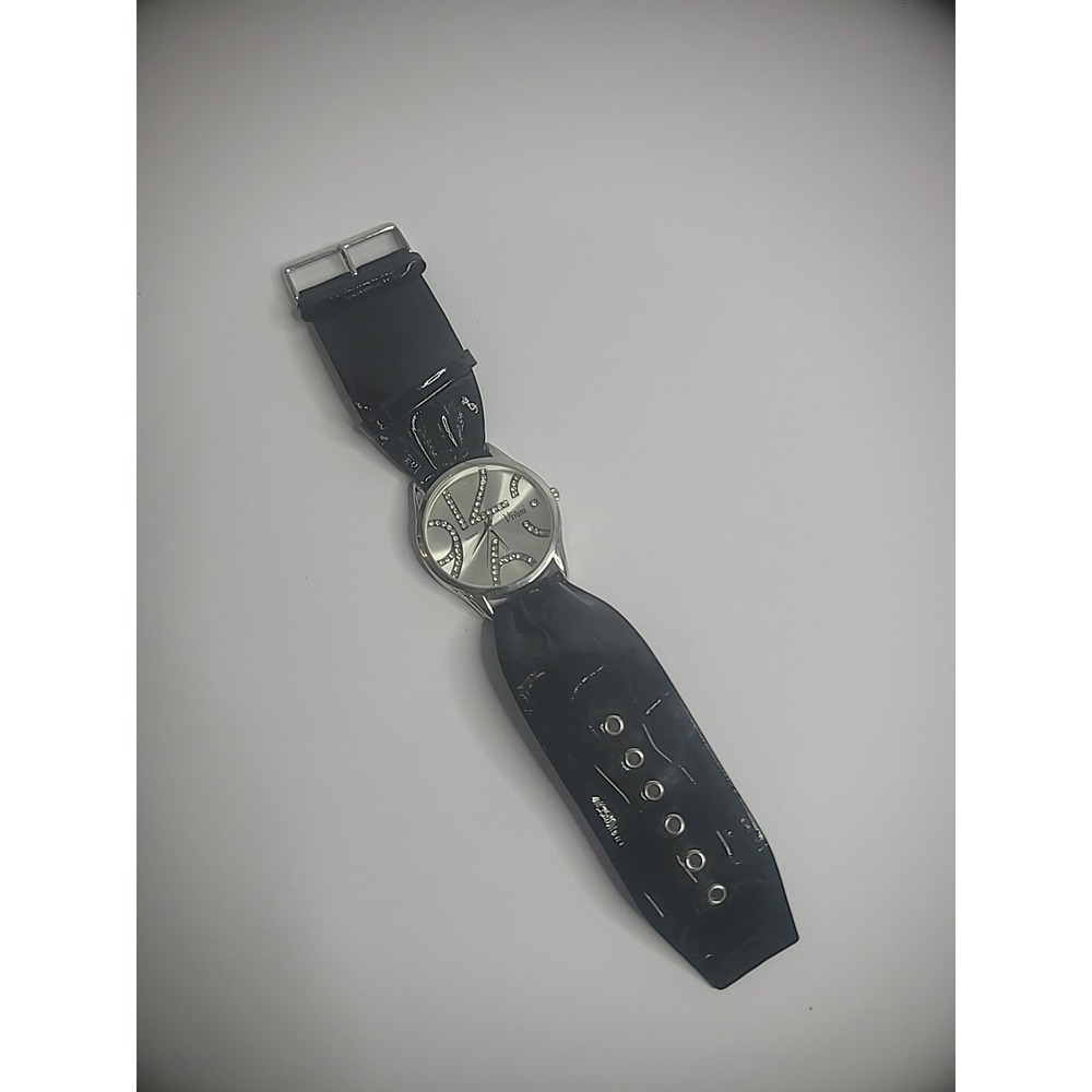 Vintage Viviani Wristwatch Watch Womens Black Wide Strap Analog Seconds Hand